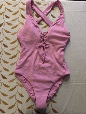 BECCA Pink Lace-Up Cross-Back One-Piece Swimsuit